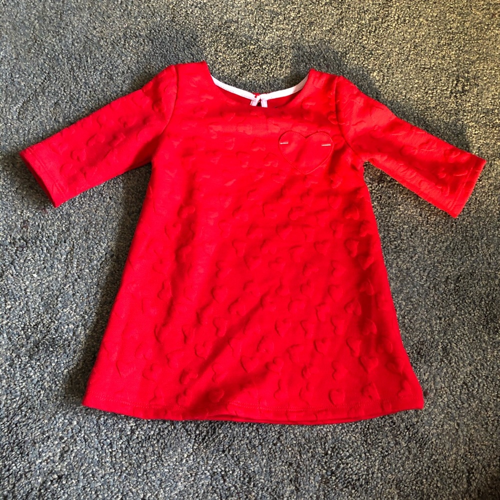 Cat & Jack Girls Embossed Red Heart Dress Sz-12m
